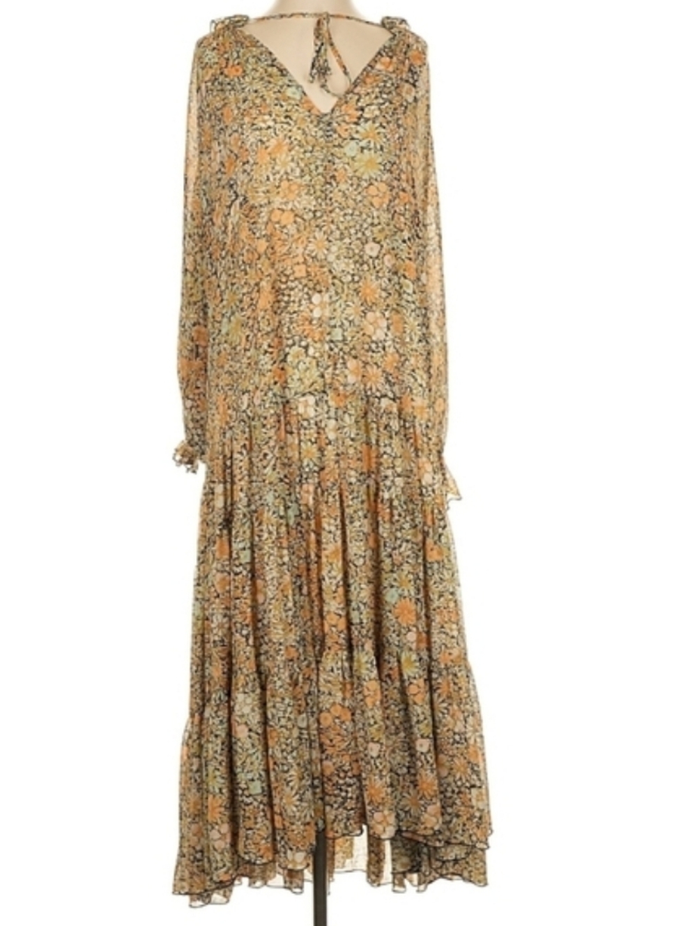Free People Feelin Groovy Maxi Dress Boho Floral Sheer Tiered Prairie Midi M - Picture 6 of 10